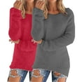 thumbnail image 1 of GTEYOIJN lillusory two piece outfits fall lounge sets matching sets sweatsuits Women's Fashionable Long Sleeve Pullovers Loose Fuzzy Jumper Sweater, 1 of 6