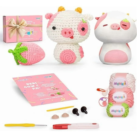 GTGT Crochet Kit for Beginners Level 1 with 40% Extra Eco-Friendly Pre-Started Easy Yarn, Step-by-Step Video Tutorials for Adults and Kids