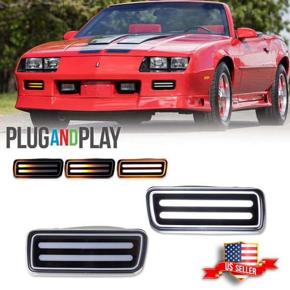 GTINTHEBOX 2PC Switchback LED Front Turn Signal Corner DRL Light For 1985-1992 Chevy Camaro