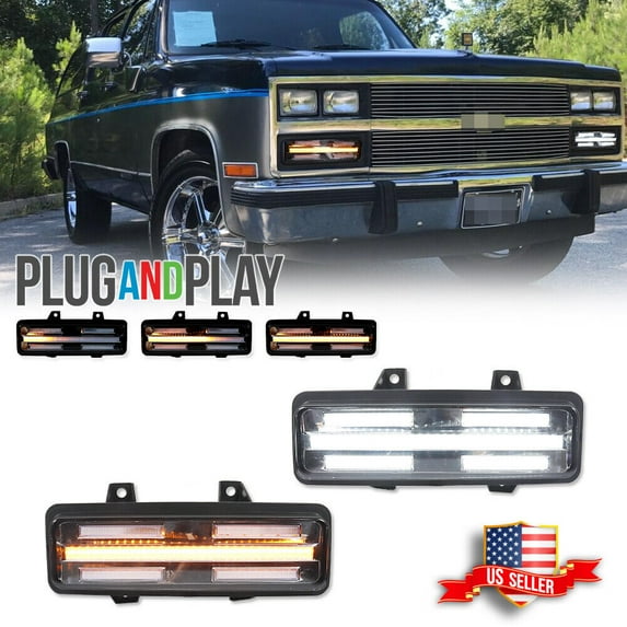 GTINTHEBOX 2X Chrome Switchback LED DRL Signal Lights For Chevy GMC Van Jimmy Pickup Truck