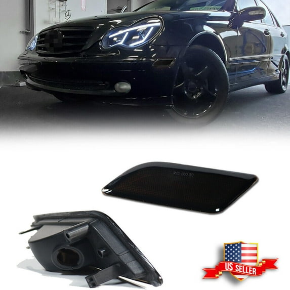 GTINTHEBOX 2X Euro Smoked Lens Side Marker Light Housings For 2012-2014 Mercedes W204 C250 C300