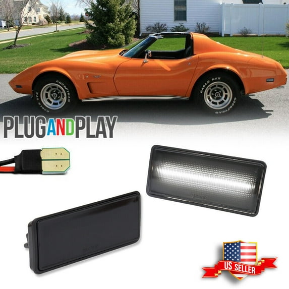 GTINTHEBOX 2X Smoke White LED Front/Rear Side Marker Lights For 1974-1979 Chevy Corvette C3