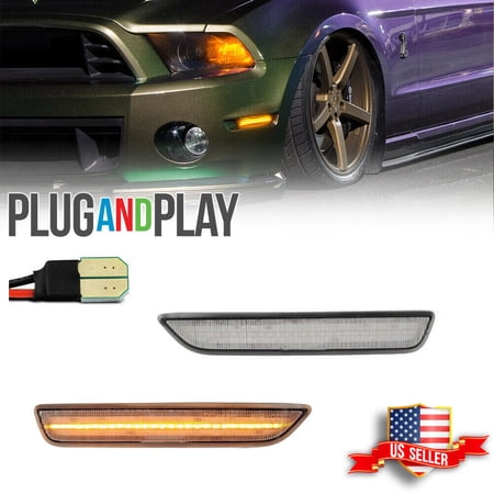 GTINTHEBOX 2x Clear Lens Front Bumper Side Marker Amber LED Lights For 2010-2014 Ford Mustang