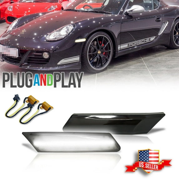 GTINTHEBOX 2x LED Front Side Marker Turn Signal Light White For Porsche 911 987 997 Cayman