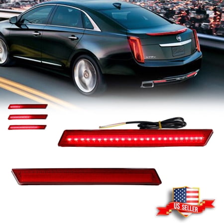 GTINTHEBOX 2x Red Rear Bumper Reflector LED Tail Brake Signal Lights For 2013-2017 Cadillac XTS