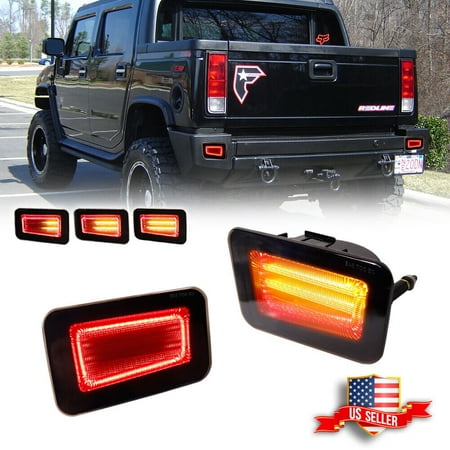 GTINTHEBOX 2x Smoked LED Rear Bumper Reflector Tail Brake Signal Lights For 2005-2009 H2 Hummer