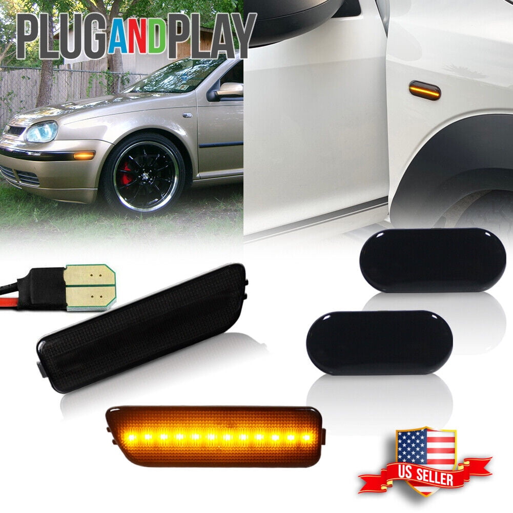 GTINTHEBOX 4PC Smoke Front Bumper Amber LED Side Marker Lamps For VW MK4 Golf GTI R32 Jetta