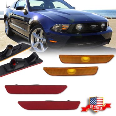 GTINTHEBOX OE-Style Red Lens Rear Bumper Side Marker Light Kit For 2010-2014 Ford Mustang – Left & Right, Black Housing
