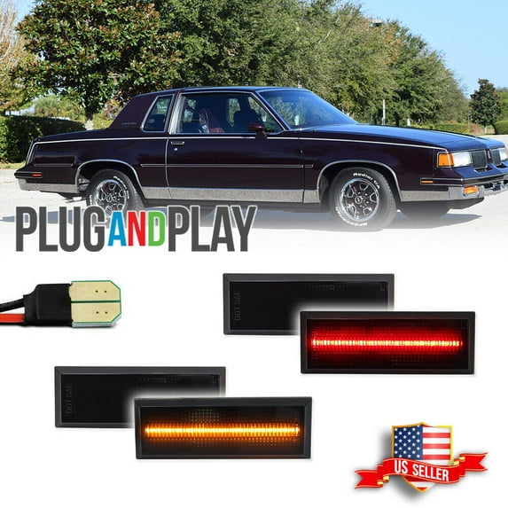 GTINTHEBOX 4PCS Smoked Front & Rear LED Side Marker Lights For 1981-1988 Oldsmobile Cutlass 442