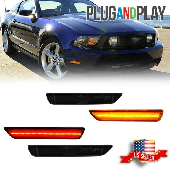 GTINTHEBOX 4X Smoked Lens A&R LED Front&Rear Side Marker Lights For 2010-2014 Ford Mustang
