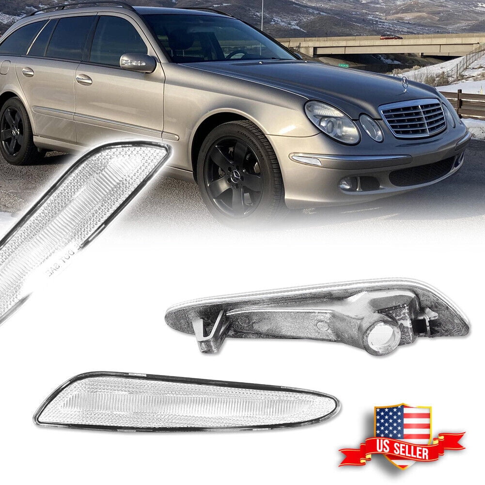 Smoked White LED Front Bumper Side Marker Lights For Mercedes W211 E-Class (2003-2006)