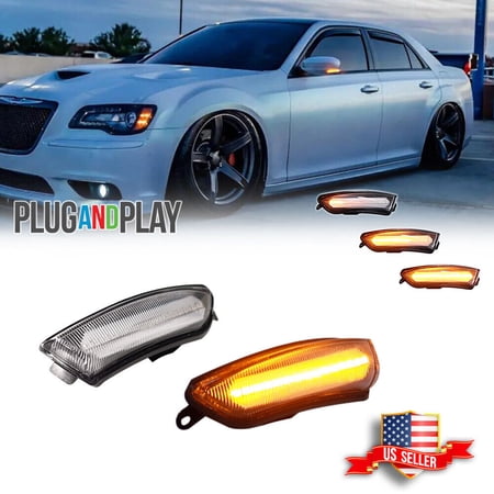 GTINTHEBOX Clear Sequential Amber LED Side Mirror Signal Lights For 2011-2020 Chrysler 300