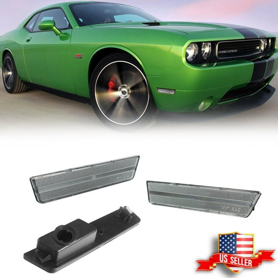 GTINTHEBOX Exact Fit 2008-2014 Dodge Challenger Clear Lens Front Side Marker Light Housing Kit