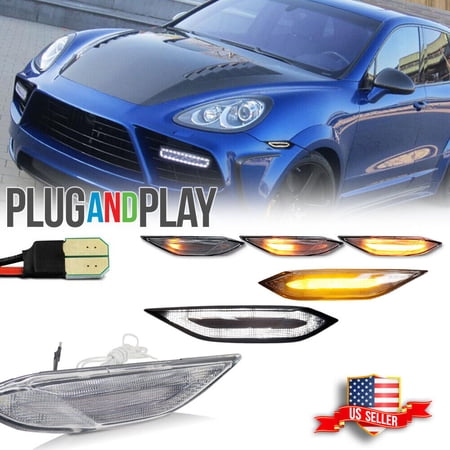 GTINTHEBOX Fit 2011-2014 Porsche Cayenne 958 Clear Sequential LED Side Marker Signal Lights