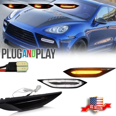 GTINTHEBOX Fit 2011-2014 Porsche Cayenne 958 Smoke Sequential LED Side Marker Signal Lights