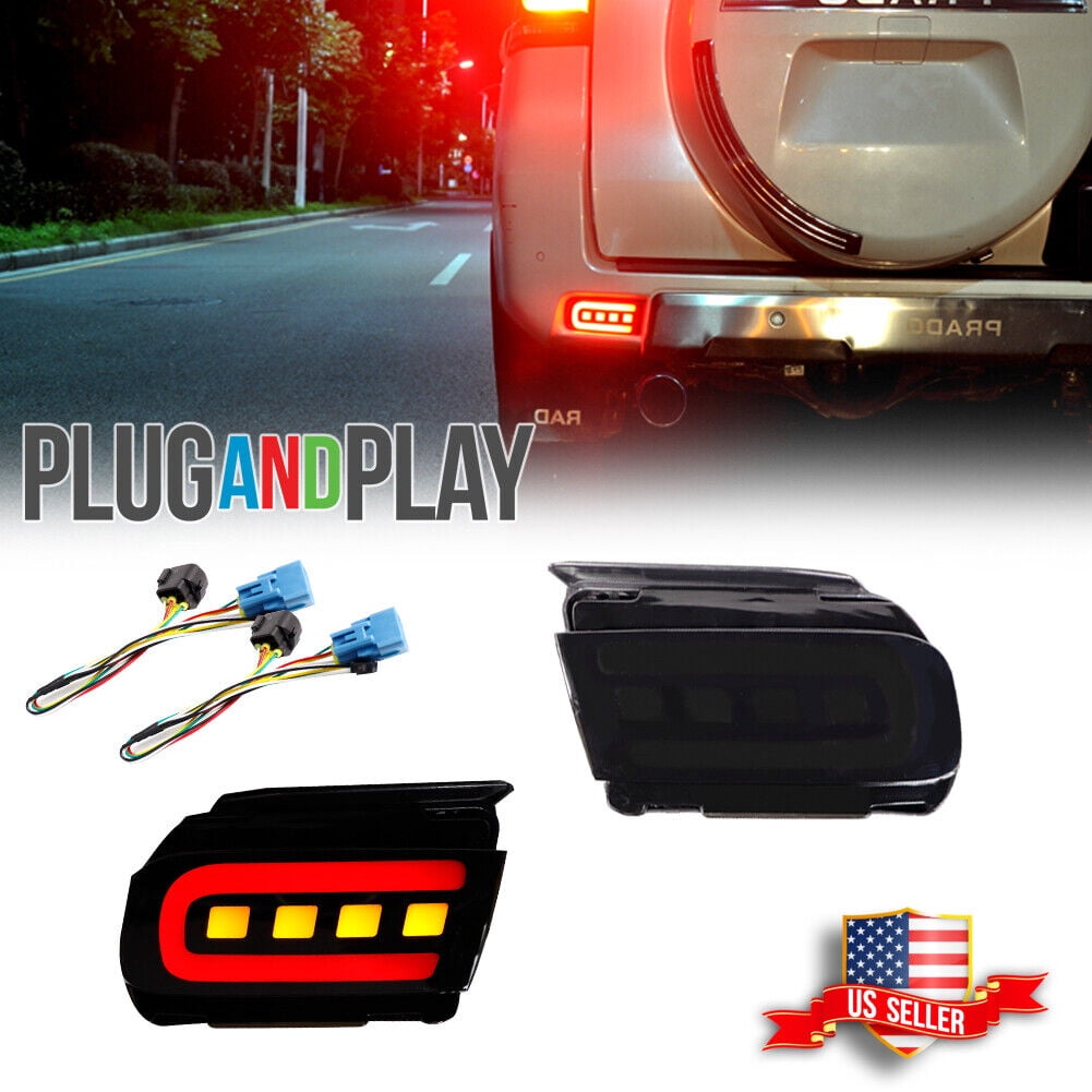 GTINTHEBOX Smoked LED Bumper Tail Light Kit For Toyota Land Cruiser Prado FJ150 2010-2019 – Sequential Signal, 3-in-1