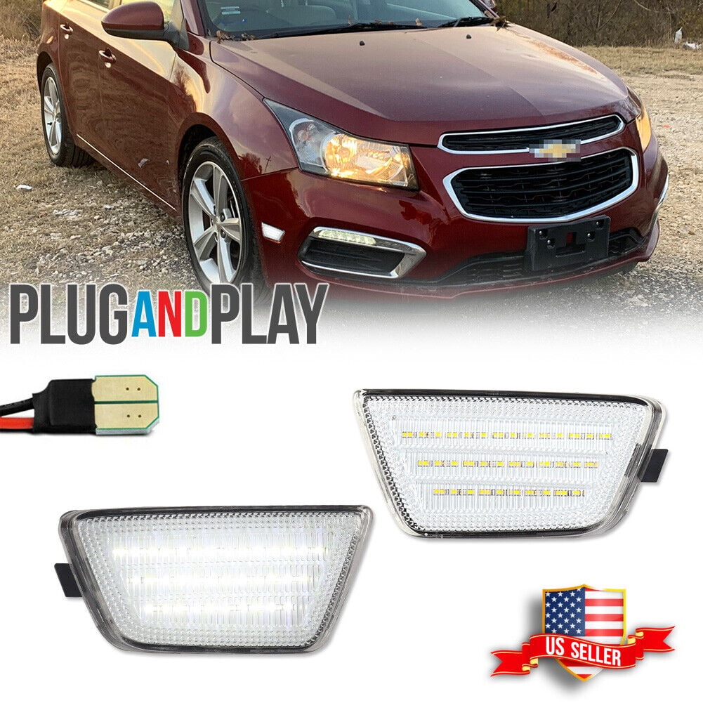 GTINTHEBOX For 2011-2015 Chevy Cruze Clear Lens White LED Front Bumper Side Marker Lights