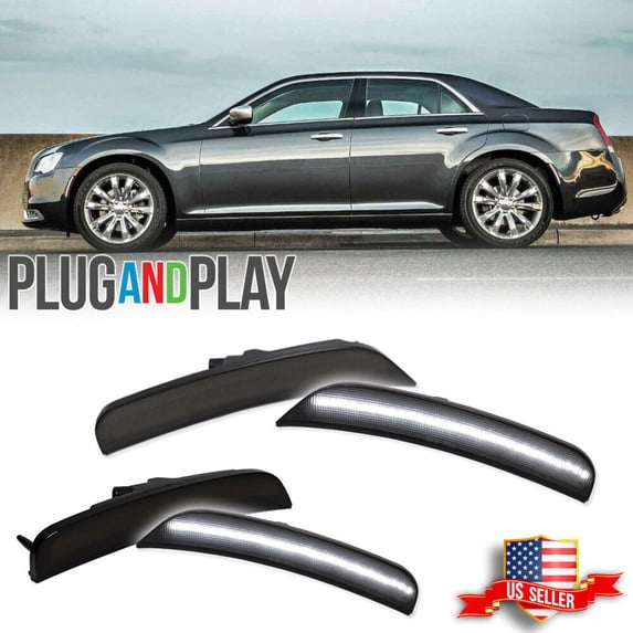 GTINTHEBOX For 2015-2023 Chrysler 300 Smoke White LED Side Marker Light Front Rear Light 4X