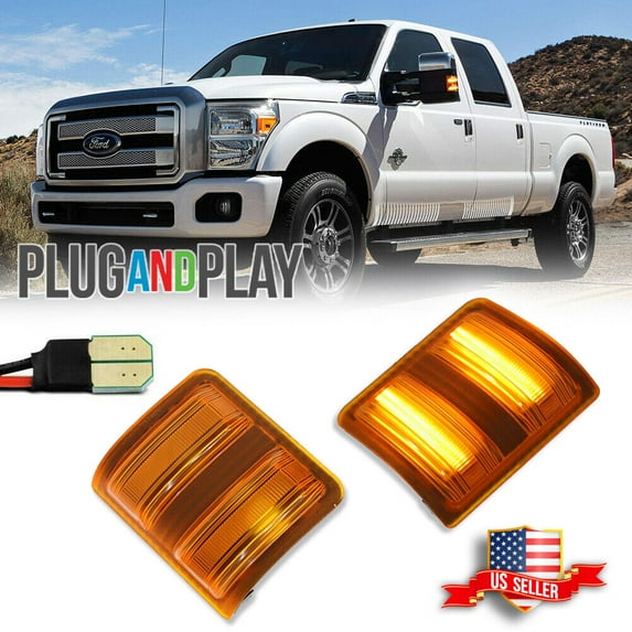 GTINTHEBOX For Ford F250 F350 F450 F550 Amber Lens Full LED Side Mirror Marker Signal Light