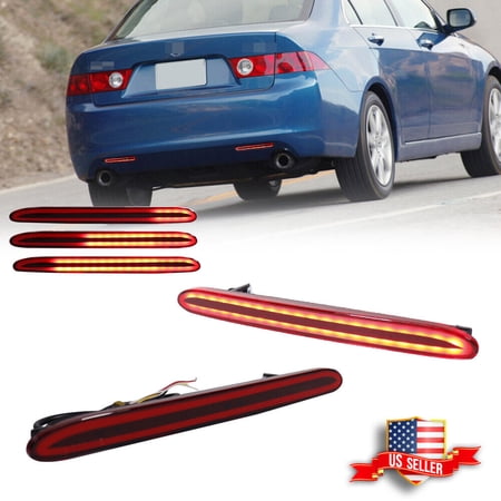 GTINTHEBOX Red LED Rear Bumper Reflector Tail Brake Signal Lights For 2004-2008 Acura TSX