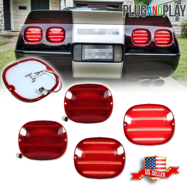 GTINTHEBOX Set 4 Red LED Brake Tail Lights Lenses For 1990 1996 Chevy Corvette C4 ZR1