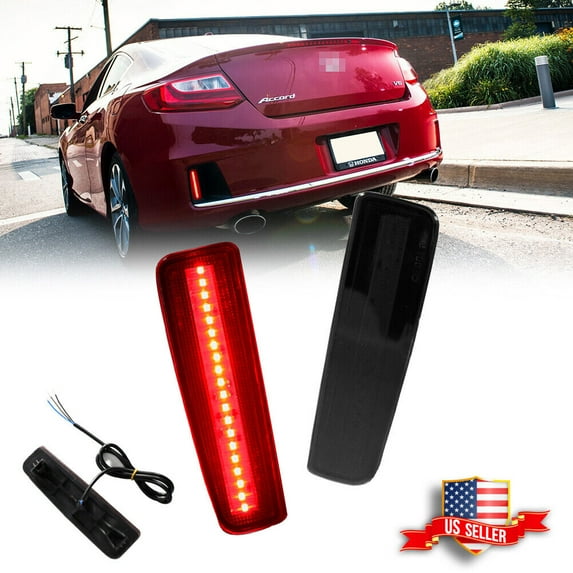 GTINTHEBOX Smoked LED Rear Bumper Reflector Tail Brake Light For 2013-2015 Honda Accord Coupe