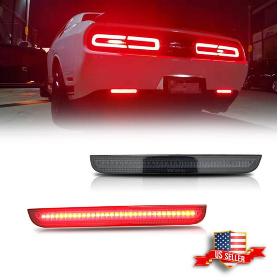 GTINTHEBOX Smoked Lens Red LED Rear Bumper Reflector Lights for 2015-2022 Dodge Challenger