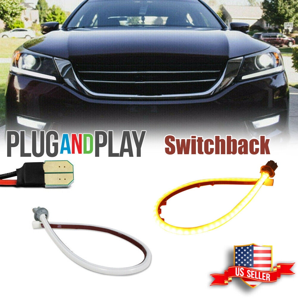 GTINTHEBOX White/Amber Headlight LED DRL Lights Strip Retrofit For 2013 ...