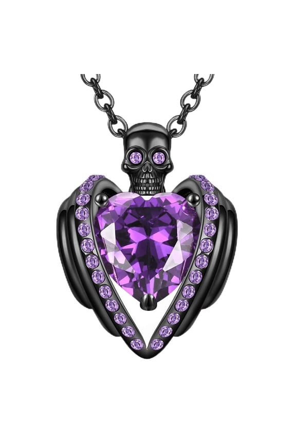 Gothic Skull Pendant Necklace For Women Heart crystal Zircon Christmas Valentine's Mother's Day Party Jewelry Gifts (E-Purple) C113
