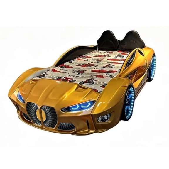 GTM Twin Race Car Bed for Kids with LED Headlights, Sound FX, Remote Control and Realistic Design, Sturdy and Fun Sleep Solution