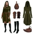 thumbnail image 1 of GTMEDT Women Medieval Retro Hooded Dress Renaissance Style Costume Gothic Hooded Robe with Waist Bag Belt Arm Guards and Knee High Socks（Green,XL), 1 of 6