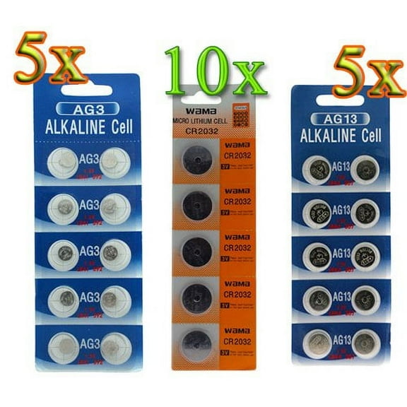 GTMax 50 AG3/LR41 Alkaline Button Cell Battery + 50AG13/LR44 Alkaline Button Cell Battery + 50 CR2032 Lithium Button Cell Battery