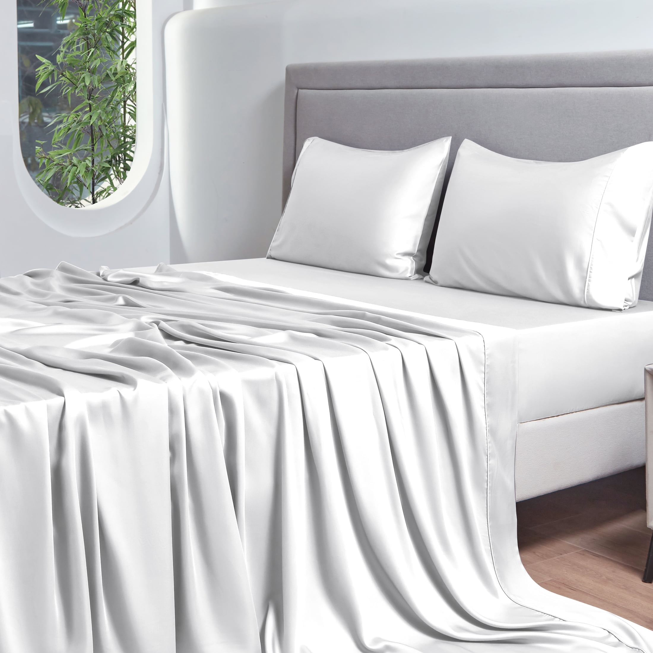 GTNSHUAI Luxury 100% Bamboo Cooling Bed Sheets Set, 4 Pieces King Sheets Hotel Luxury Silky Bed Sheets with 16" Deep Pocket, White - Walmart.com