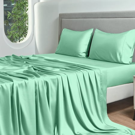 GTNSHUAI Luxury 100% Bamboo Cooling Bed Sheets Set, 4 Pieces Queen Sheets Hotel Luxury Silky Bed Sheets with 16" Deep Pocket, Sage Green