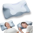 thumbnail image 1 of GTNSHUAI Cervical Neck Pillow for Bed Sleeping, Contour Ergonomic Memory Foam Neck Support Pillow for Side Back Stomach Sleepers with Pillowcase, Blue, 1 of 7