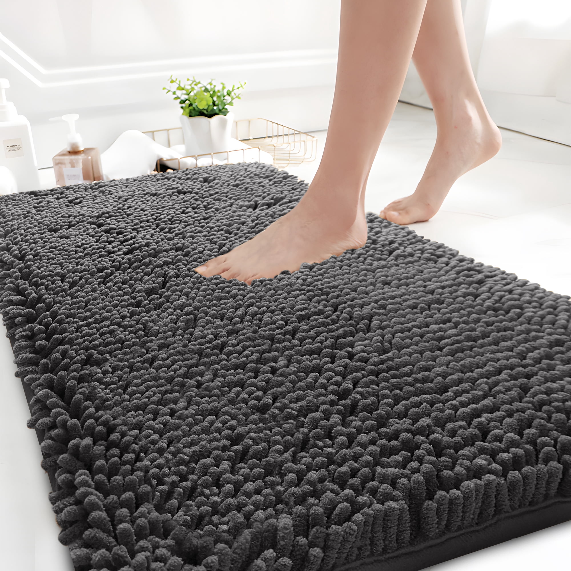GTNSHUAI Extra Thick Luxury Chenille Bathroom Rug, Non-Slip