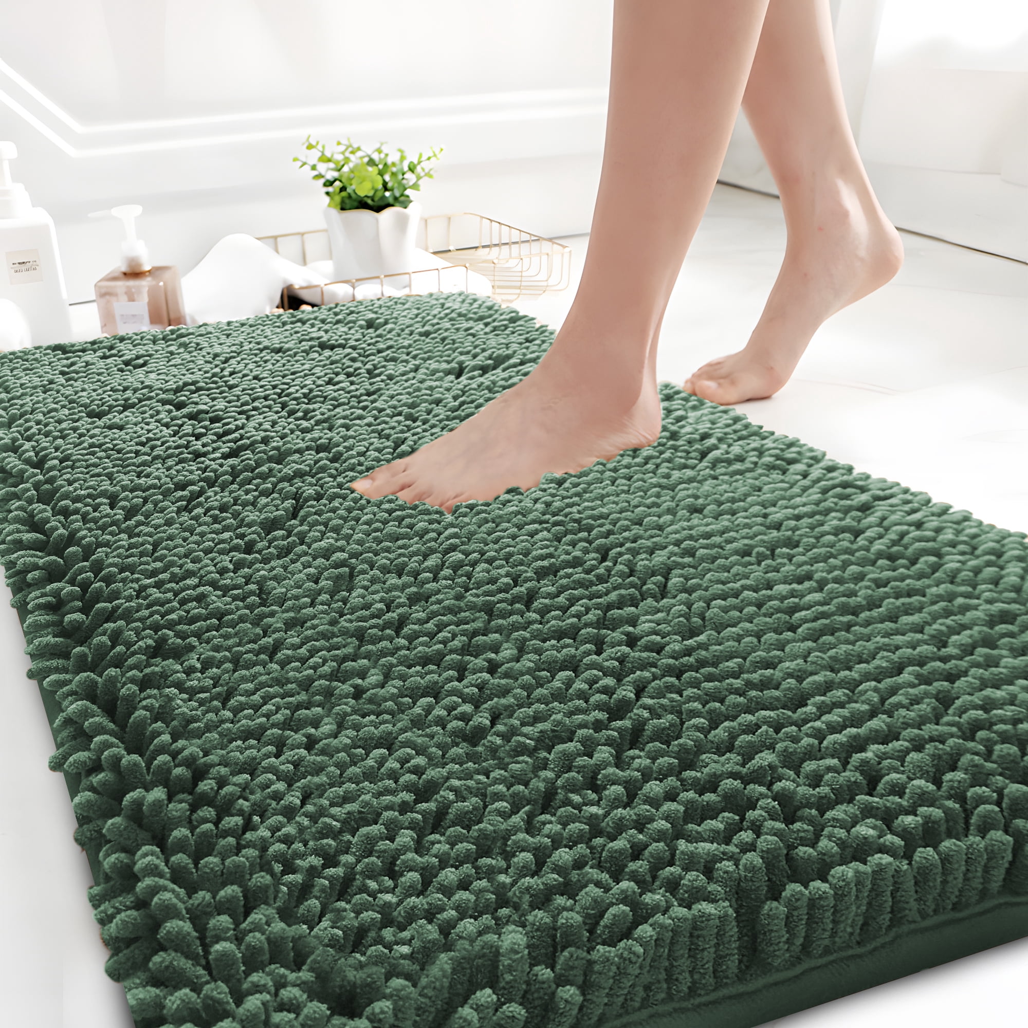 GTNSHUAI Extra Thick Luxury Chenille Bathroom Rug, Non-Slip Absorbent Bath Mat, 16" x 24", Dark Green - Walmart.com