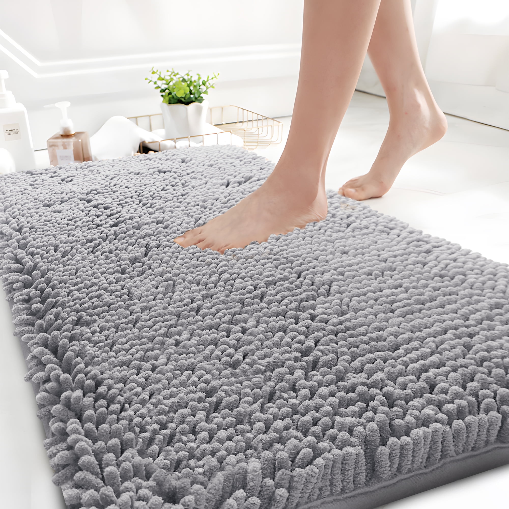 GTNSHUAI Extra Thick Luxury Chenille Bathroom Rug, Non-Slip Absorbent ...