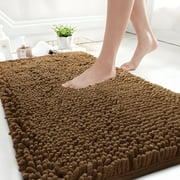 GTNSHUAI Extra Thick Luxury Chenille Bathroom Rug, Non-Slip Absorbent Bath Mat, 20" x 32", Coffee