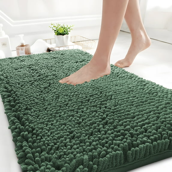 GTNSHUAI Extra Thick Luxury Chenille Bathroom Rug, Non-Slip Absorbent Bath Mat, 24" x 36", Dark Green
