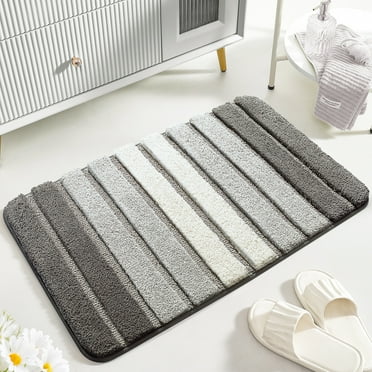 GTNSHUAI Extra Thick Microfiber Bath Rug, Non-Slip Soft Absorbent Bathroom Mat, 16" x 24", Gray