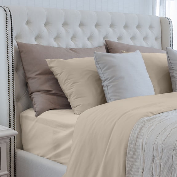 GTNSHUAI Luxury Silky Soft 100% Tencel Lyocell Bed Sheets Set, Derived from Eucalyptus 4-Piece Sheet Set, Queen, Light Khaki