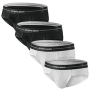 GTOPX MAN Men's Underpants Breathable Mesh Briefs, Black & White, 4-Pack, Size L