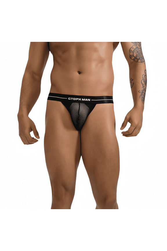 Men's Underwear Breathable Mesh Thongs , 2-Pack, Black, Size M