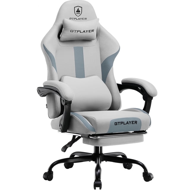GTPLAYER Ace ProMotion Fabric Gaming Chair with Footrest, Gray