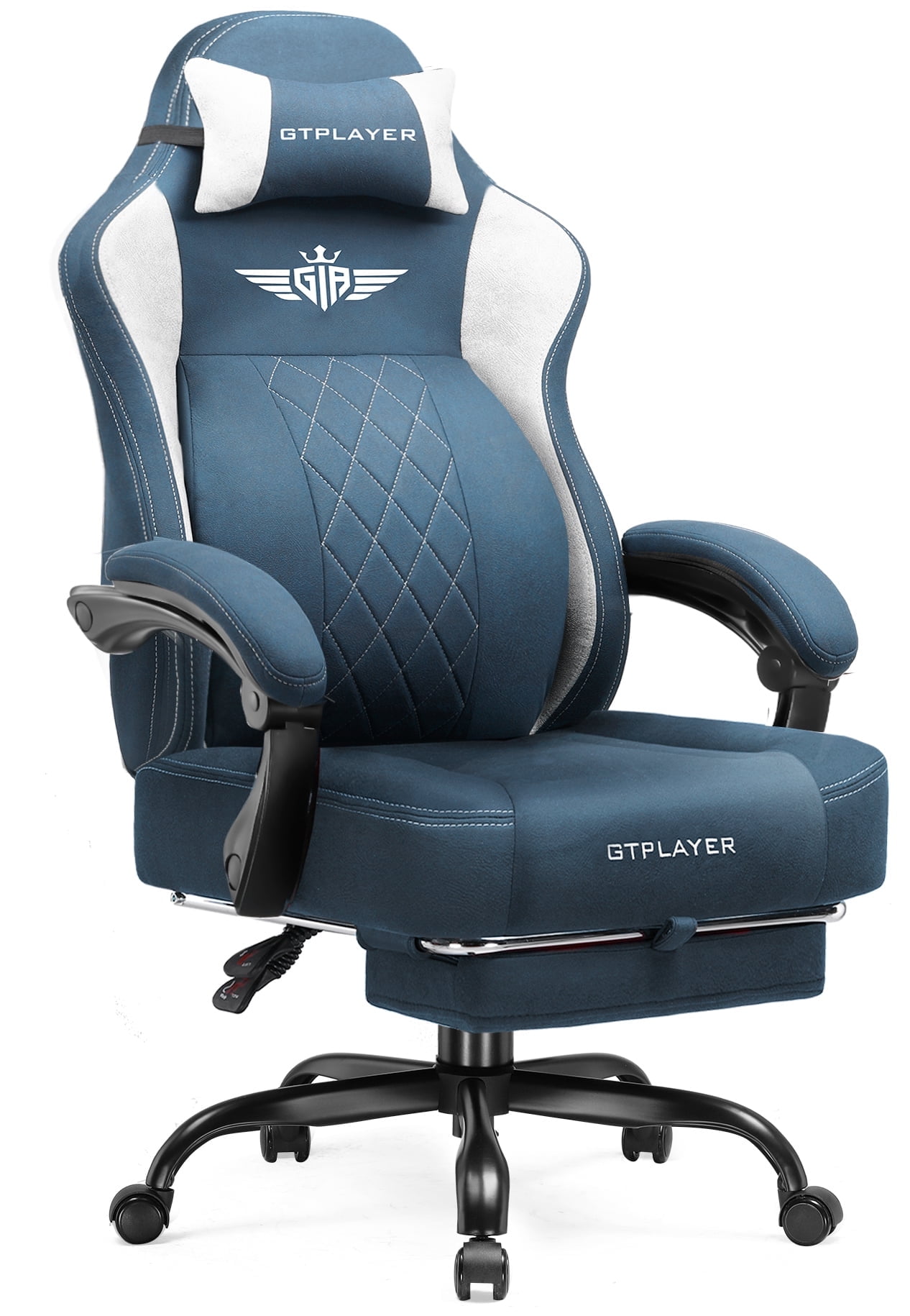 GTPLAYER Big and Tall Ergonomic High Back Gaming Computer Chair with Footrest, Blue