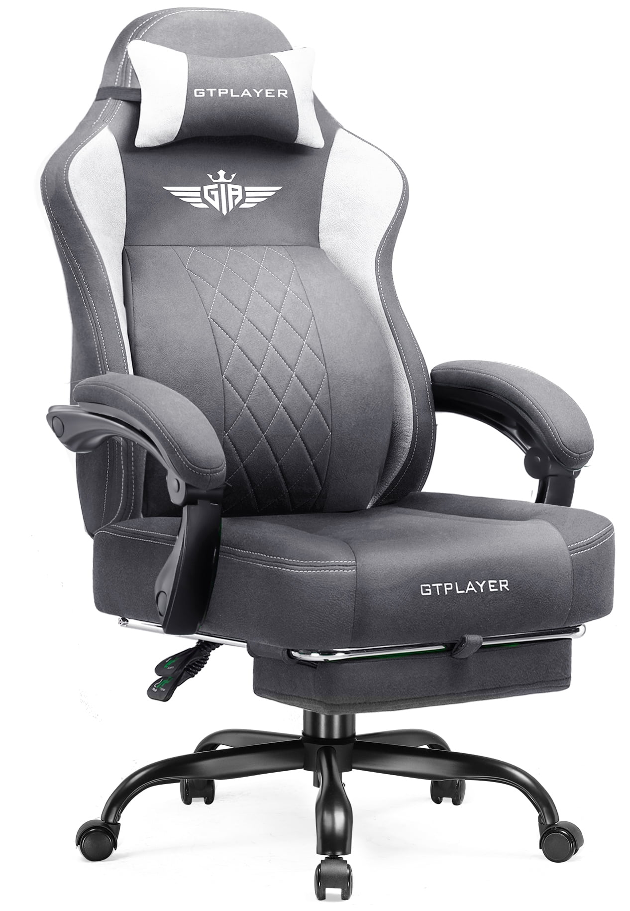 GTPLAYER Big and Tall Ergonomic High Back Breathable Fabric Gaming Computer Chair with Strong Lumbar Support and Footrest, Gray