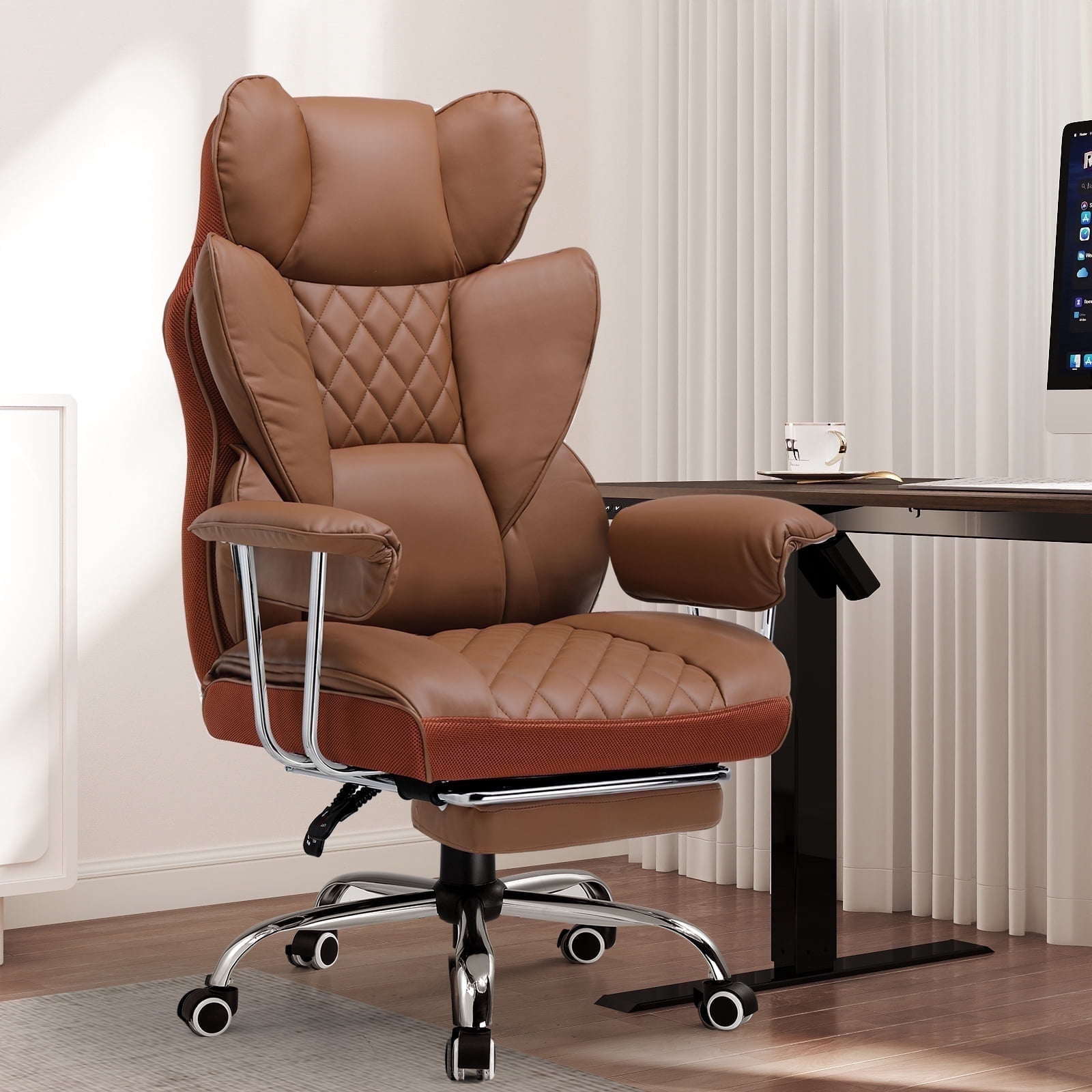 CloudRest Pro Big and Tall Gaming Chair, High Back PU Leather Office Chair with Footrest, Ergonomic Executive Chair with Pocket Spring Lumbar Support & Soft Fixed Armrests