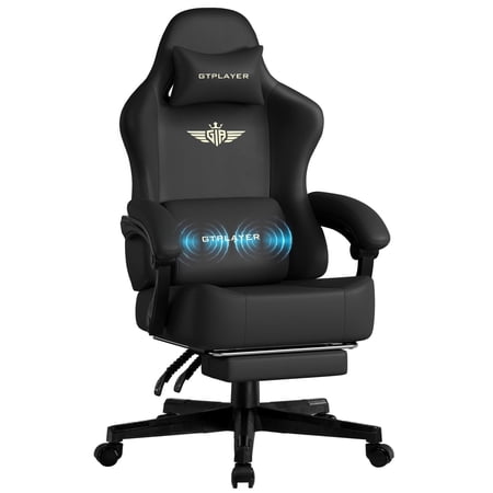 GTPLAYER Big & Tall Swivel Gaming Office Chair with Massage, Black