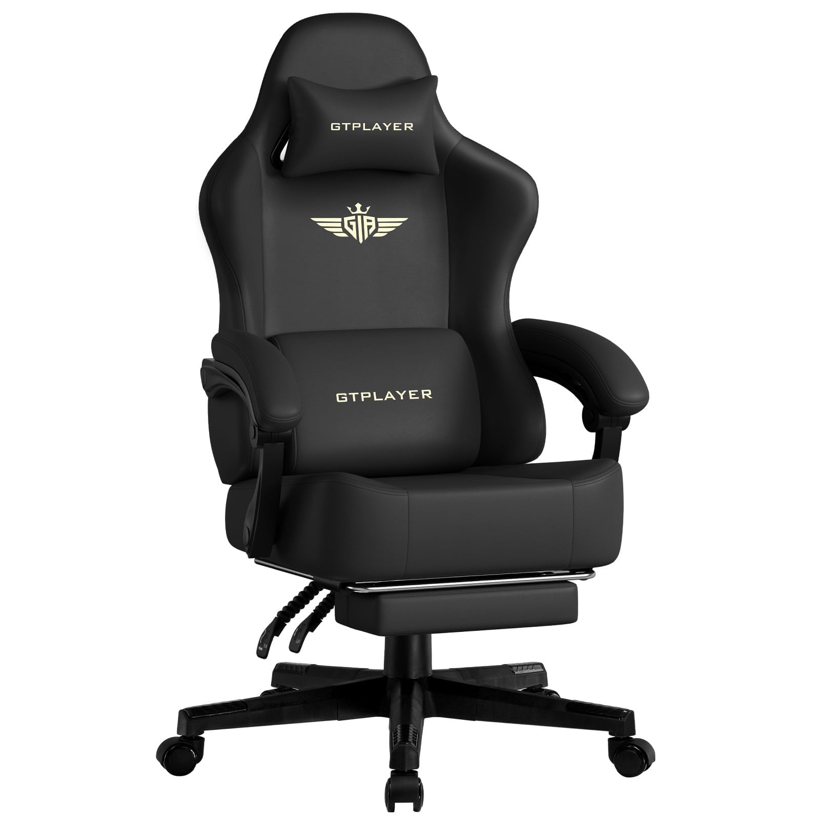 GTPLAYER Big & Tall Swivel Gaming Office Chair with Pocket Spring Cushion and Footrest, Black